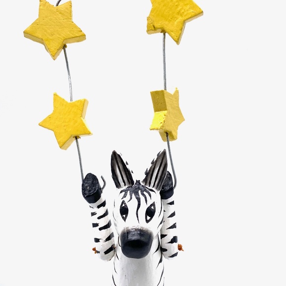 Hand Carved Wooden Zebra Halo Ornament - Picture 2 of 3